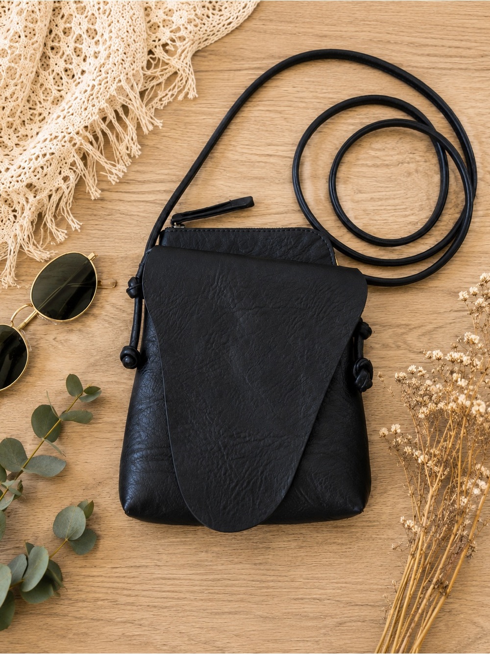 ESPE Black Crossbody Bag Vegan Leather Small Boho Shoulder Purse